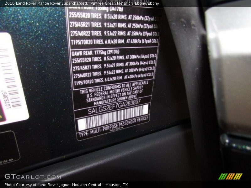 Aintree Green Metallic / Ebony/Ebony 2016 Land Rover Range Rover Supercharged