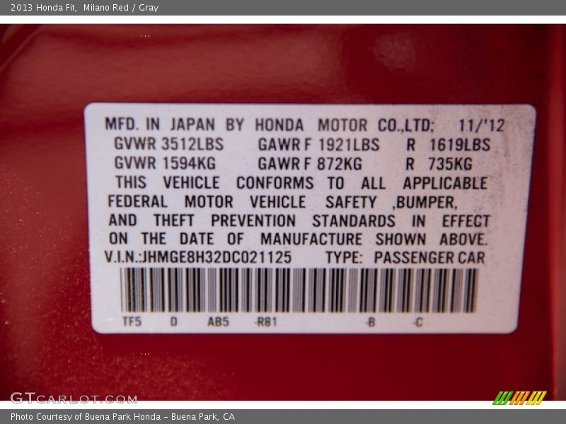 Milano Red / Gray 2013 Honda Fit