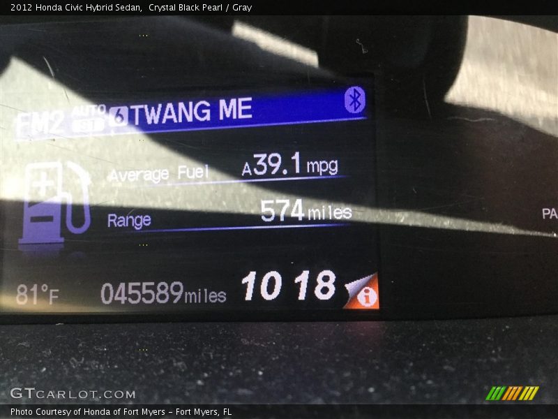 Crystal Black Pearl / Gray 2012 Honda Civic Hybrid Sedan