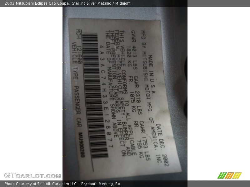 Sterling Silver Metallic / Midnight 2003 Mitsubishi Eclipse GTS Coupe