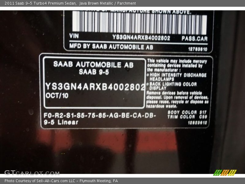 Java Brown Metallic / Parchment 2011 Saab 9-5 Turbo4 Premium Sedan