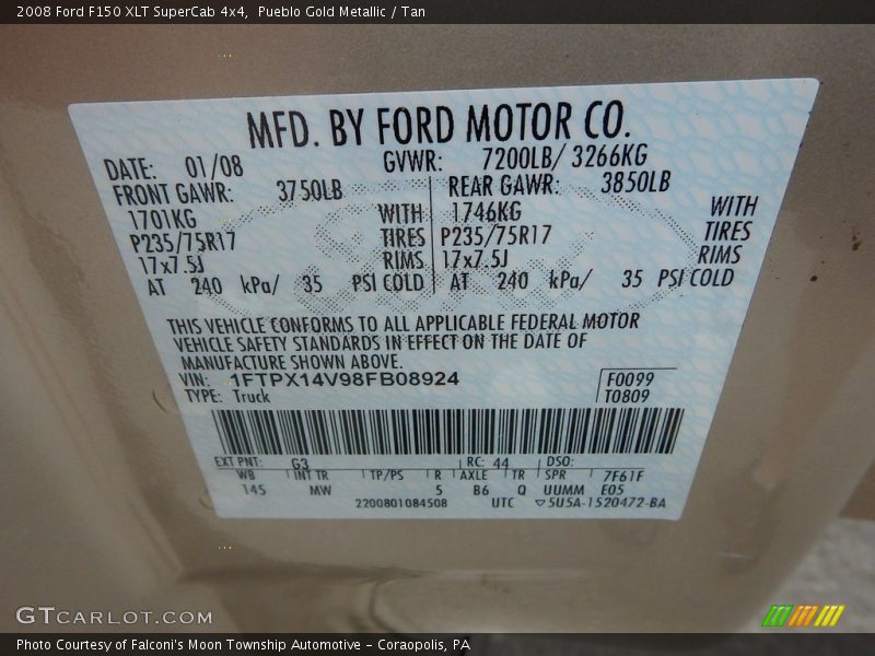 Pueblo Gold Metallic / Tan 2008 Ford F150 XLT SuperCab 4x4