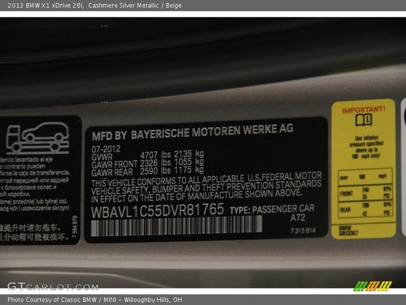 Cashmere Silver Metallic / Beige 2013 BMW X1 xDrive 28i
