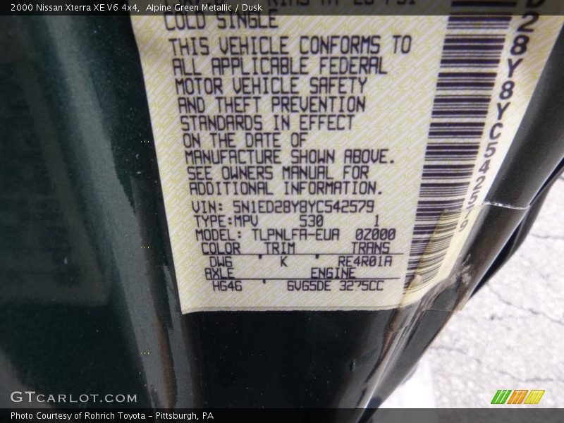 Alpine Green Metallic / Dusk 2000 Nissan Xterra XE V6 4x4