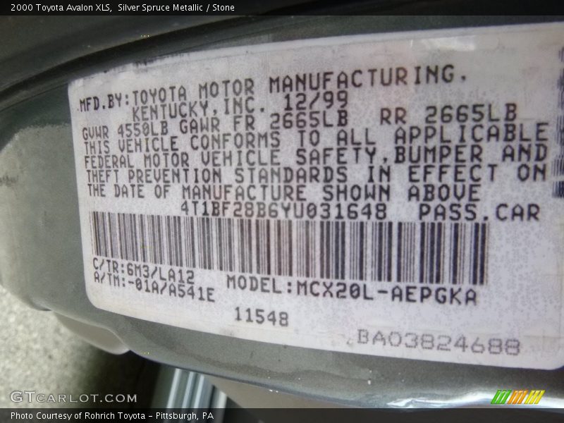 Silver Spruce Metallic / Stone 2000 Toyota Avalon XLS