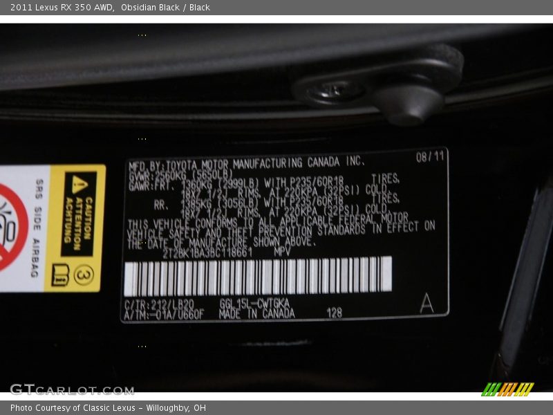 Obsidian Black / Black 2011 Lexus RX 350 AWD