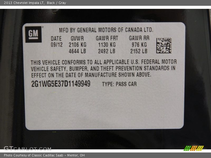 Black / Gray 2013 Chevrolet Impala LT