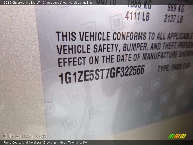 Champagne Silver Metallic / Jet Black 2016 Chevrolet Malibu LT
