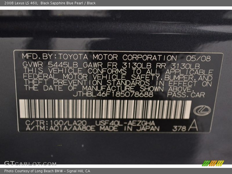 Black Sapphire Blue Pearl / Black 2008 Lexus LS 460
