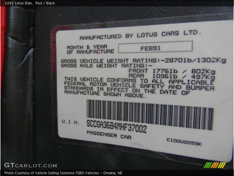 Red / Black 1991 Lotus Elan