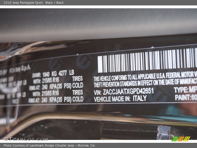 Black / Black 2016 Jeep Renegade Sport