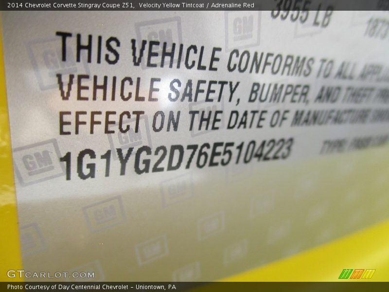 Velocity Yellow Tintcoat / Adrenaline Red 2014 Chevrolet Corvette Stingray Coupe Z51