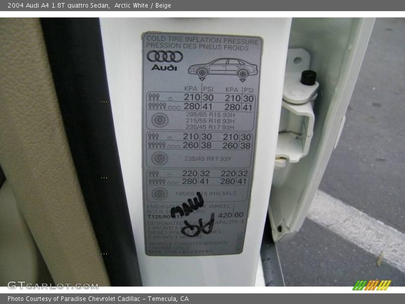 Arctic White / Beige 2004 Audi A4 1.8T quattro Sedan