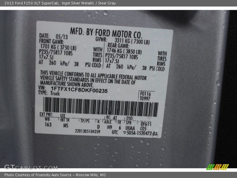 Ingot Silver Metallic / Steel Gray 2013 Ford F150 XLT SuperCab