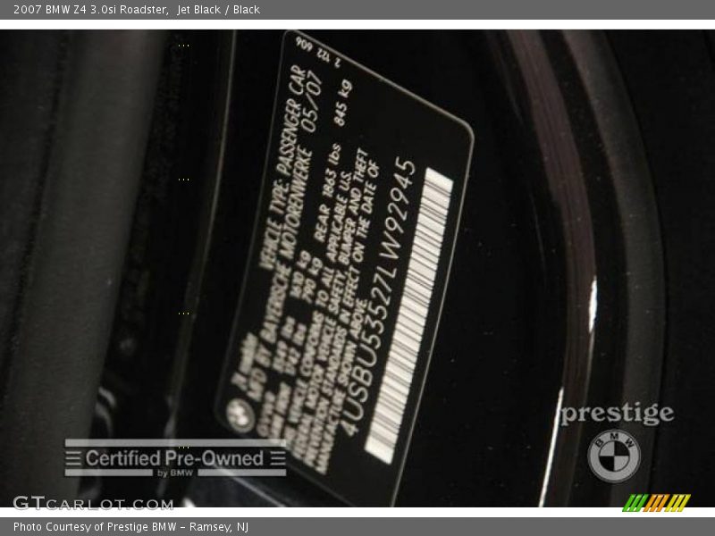 Jet Black / Black 2007 BMW Z4 3.0si Roadster