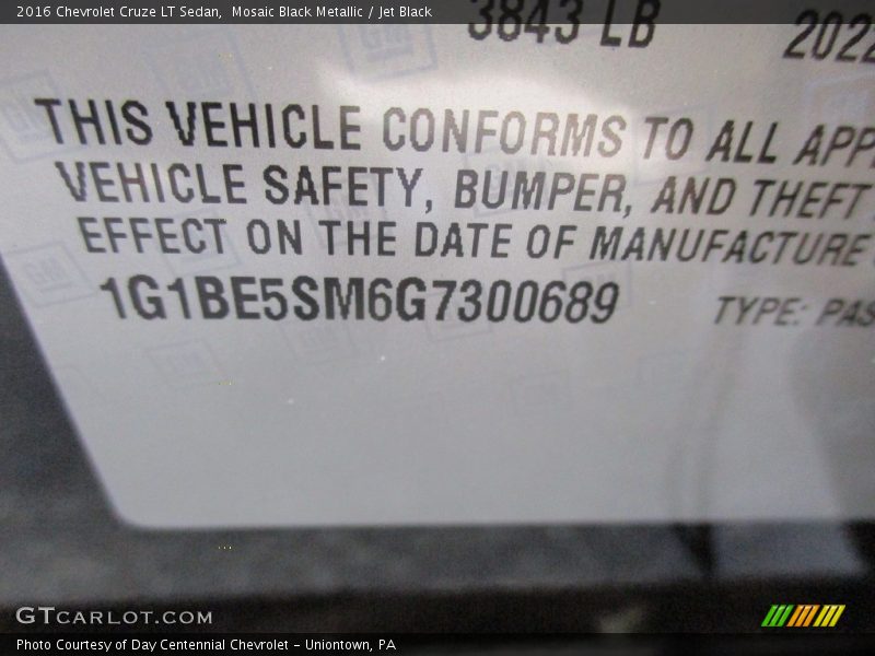 Mosaic Black Metallic / Jet Black 2016 Chevrolet Cruze LT Sedan