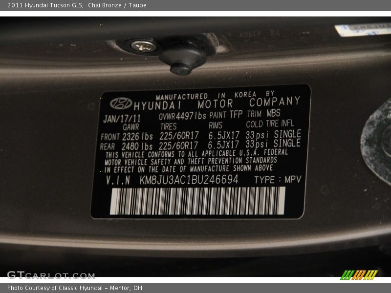 Chai Bronze / Taupe 2011 Hyundai Tucson GLS