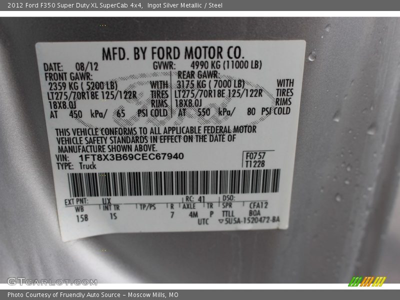 Ingot Silver Metallic / Steel 2012 Ford F350 Super Duty XL SuperCab 4x4