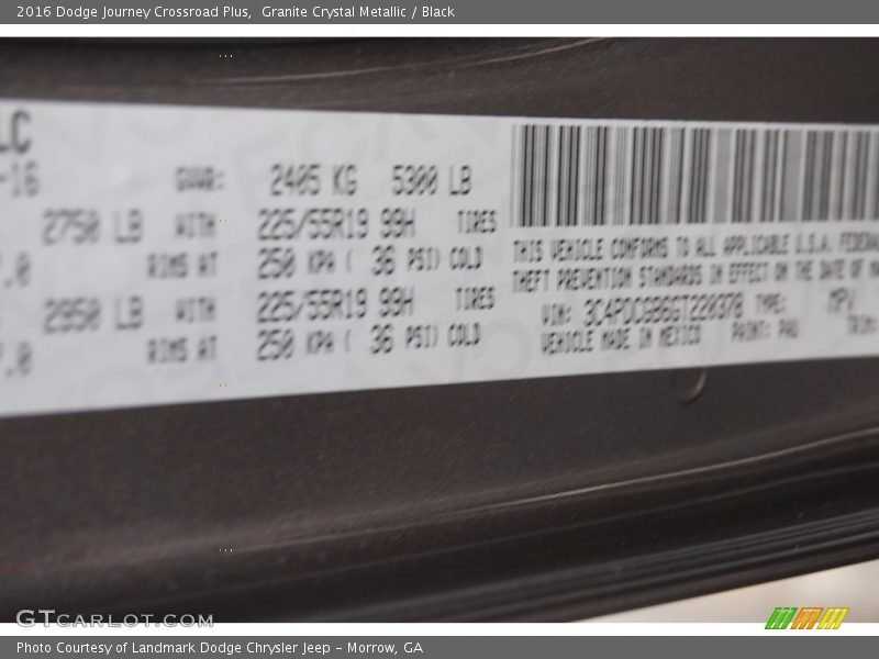 Granite Crystal Metallic / Black 2016 Dodge Journey Crossroad Plus
