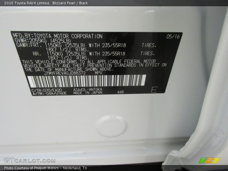 Blizzard Pearl / Black 2016 Toyota RAV4 Limited