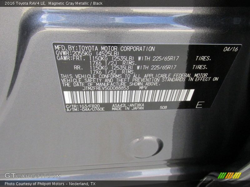 Magnetic Gray Metallic / Black 2016 Toyota RAV4 LE