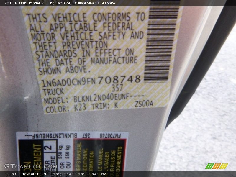 Brilliant Silver / Graphite 2015 Nissan Frontier SV King Cab 4x4