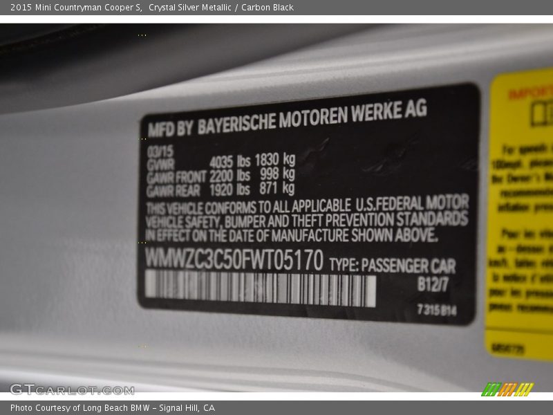 Crystal Silver Metallic / Carbon Black 2015 Mini Countryman Cooper S