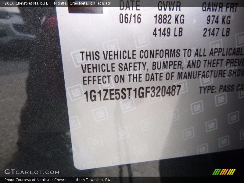 Nightfall Gray Metallic / Jet Black 2016 Chevrolet Malibu LT