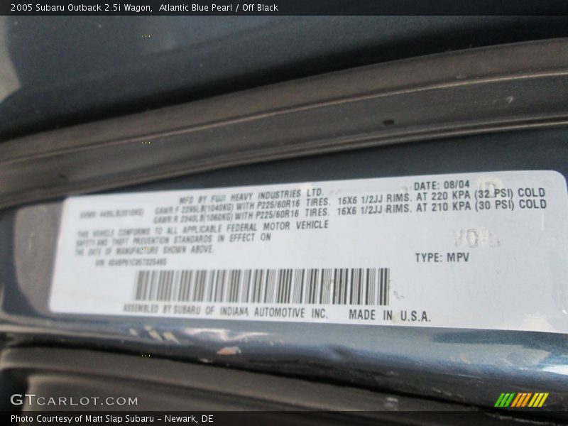 Atlantic Blue Pearl / Off Black 2005 Subaru Outback 2.5i Wagon