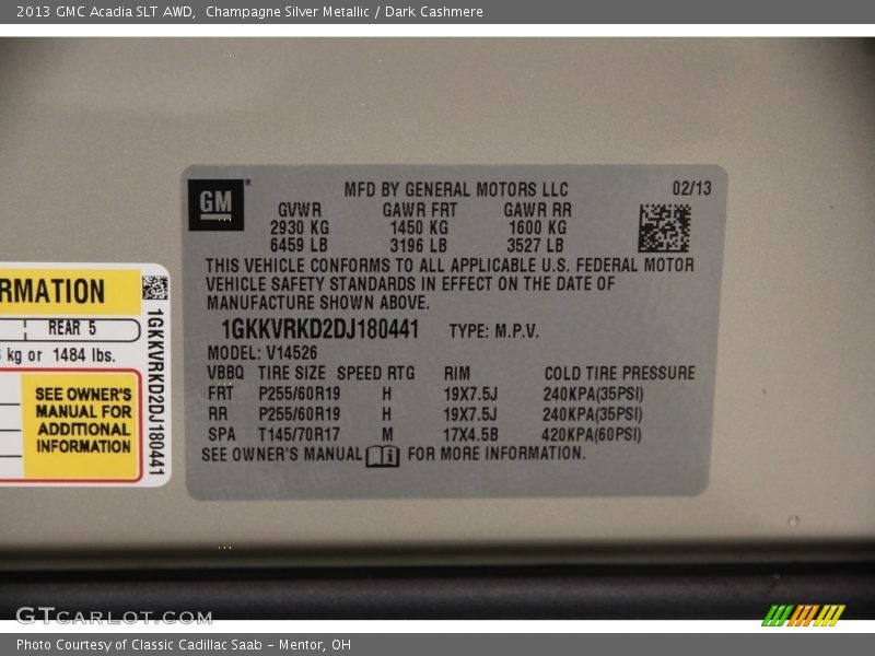 Champagne Silver Metallic / Dark Cashmere 2013 GMC Acadia SLT AWD