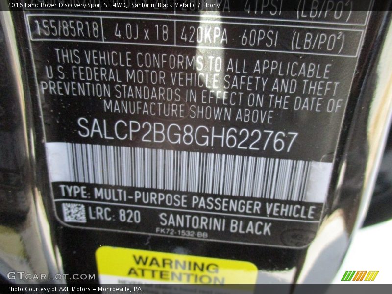 Santorini Black Metallic / Ebony 2016 Land Rover Discovery Sport SE 4WD