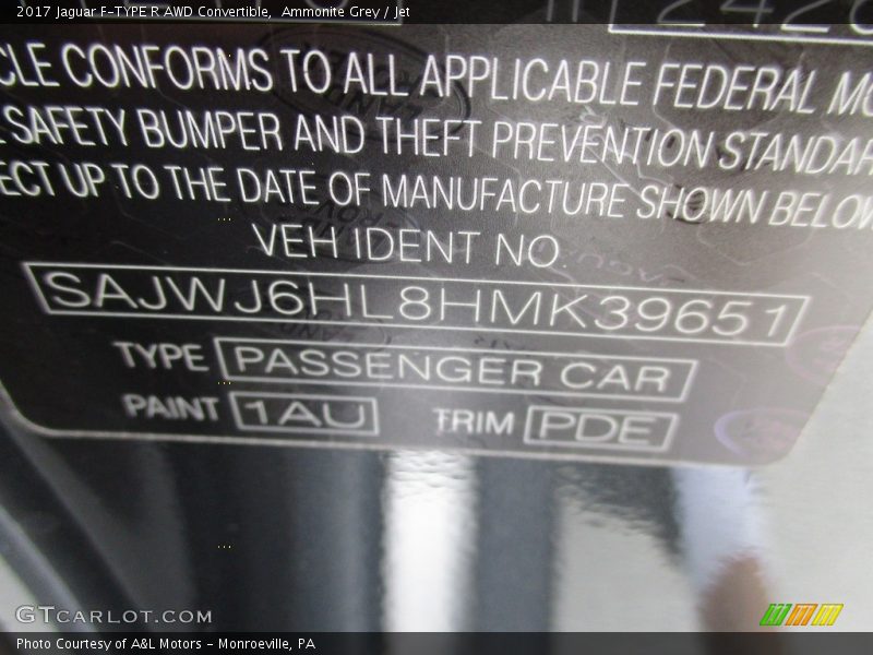 2017 F-TYPE R AWD Convertible Ammonite Grey Color Code 1AU
