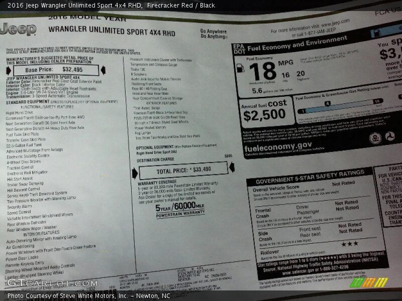 Firecracker Red / Black 2016 Jeep Wrangler Unlimited Sport 4x4 RHD