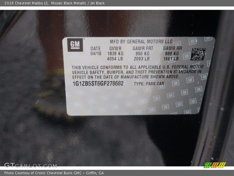 Mosaic Black Metallic / Jet Black 2016 Chevrolet Malibu LS