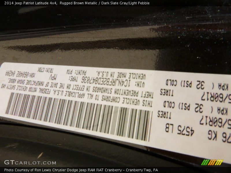 Rugged Brown Metallic / Dark Slate Gray/Light Pebble 2014 Jeep Patriot Latitude 4x4