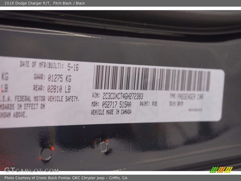 Pitch Black / Black 2016 Dodge Charger R/T