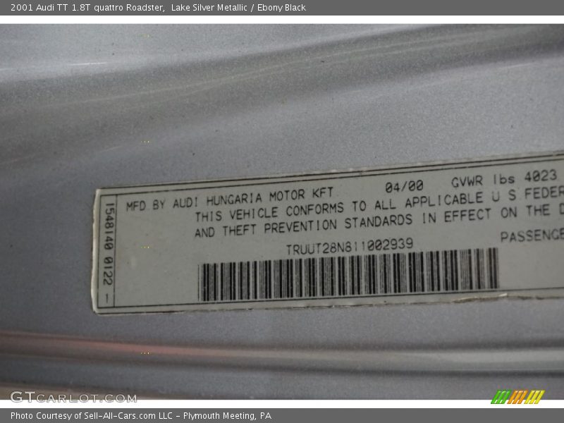 Lake Silver Metallic / Ebony Black 2001 Audi TT 1.8T quattro Roadster