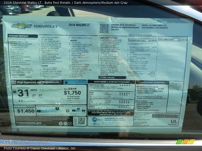 Butte Red Metallic / Dark Atmosphere/Medium Ash Gray 2016 Chevrolet Malibu LT