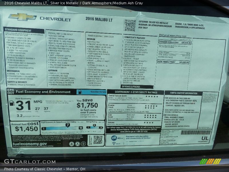 Silver Ice Metallic / Dark Atmosphere/Medium Ash Gray 2016 Chevrolet Malibu LT