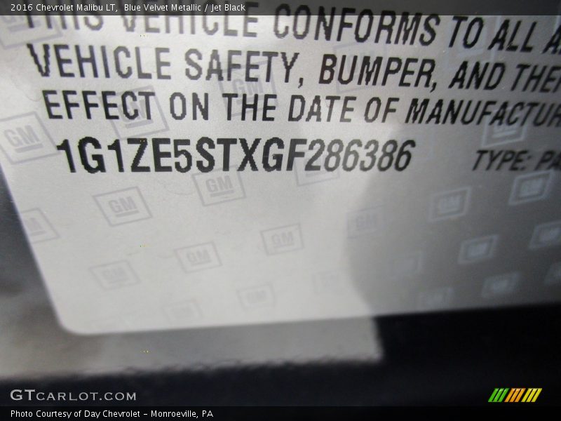 Blue Velvet Metallic / Jet Black 2016 Chevrolet Malibu LT
