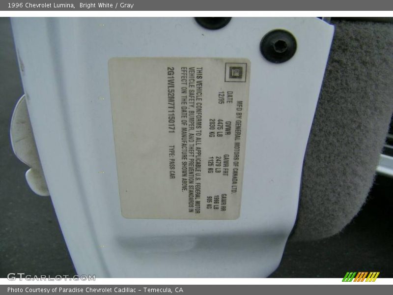 Bright White / Gray 1996 Chevrolet Lumina