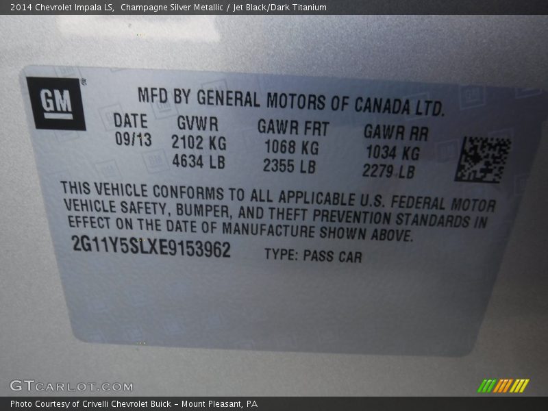 Champagne Silver Metallic / Jet Black/Dark Titanium 2014 Chevrolet Impala LS