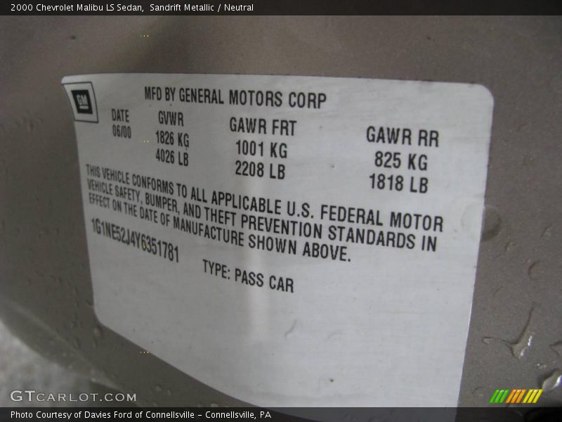 Sandrift Metallic / Neutral 2000 Chevrolet Malibu LS Sedan