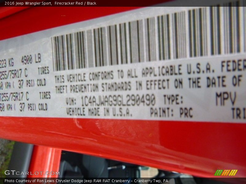 Firecracker Red / Black 2016 Jeep Wrangler Sport