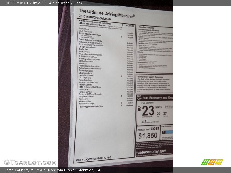  2017 X4 xDrive28i Window Sticker