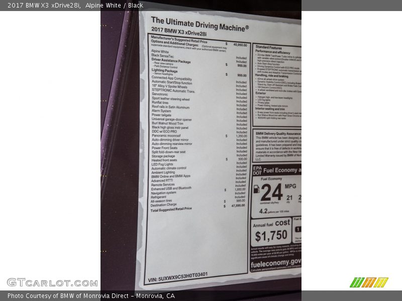 Alpine White / Black 2017 BMW X3 xDrive28i