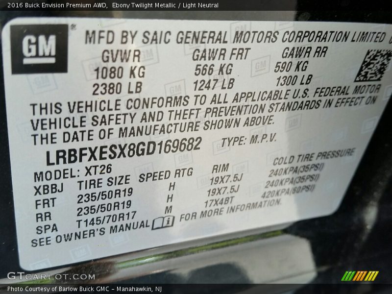 Ebony Twilight Metallic / Light Neutral 2016 Buick Envision Premium AWD
