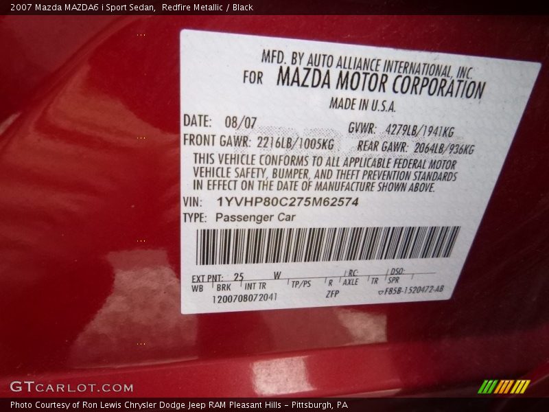 Redfire Metallic / Black 2007 Mazda MAZDA6 i Sport Sedan