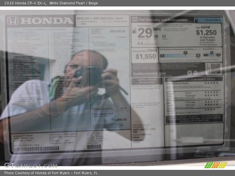 White Diamond Pearl / Beige 2016 Honda CR-V EX-L