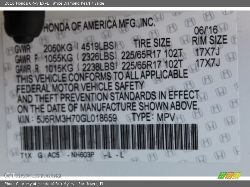 White Diamond Pearl / Beige 2016 Honda CR-V EX-L